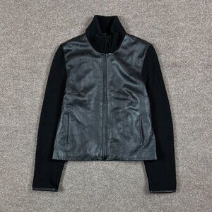 Marvin Richards Black Leather Front Zip Up Jacket Women’s M Knit Back High Neck
